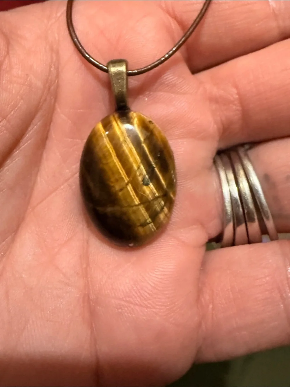 Vintage Tiger's Eye Oval Pendant on Brown Cord